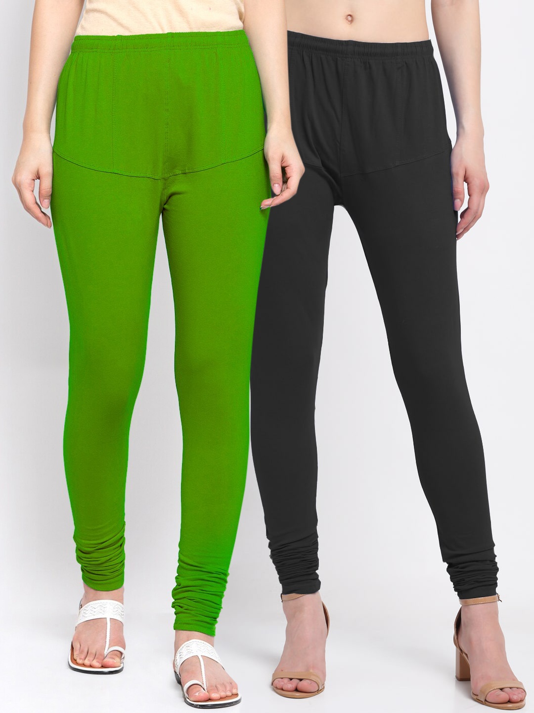 

KLOTTHE Women Pack Of 2 Solid Churidar-Length Cotton Leggings, Black