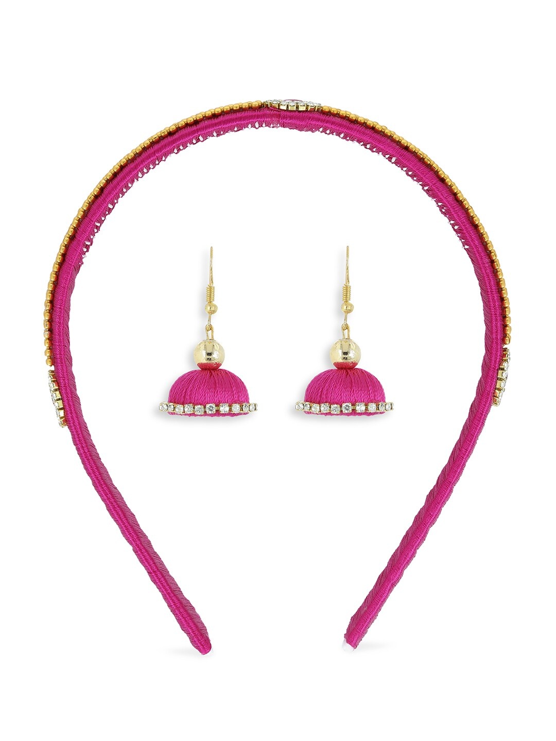 

AKSHARA Girls Pink & Gold-Toned Beaded Hair Band with Earrings