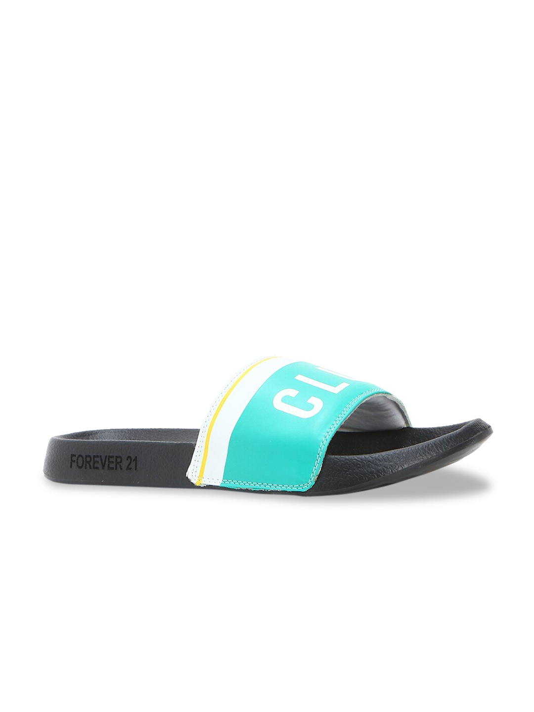 

FOREVER 21 Men Turquoise Blue & White Printed PU Sliders
