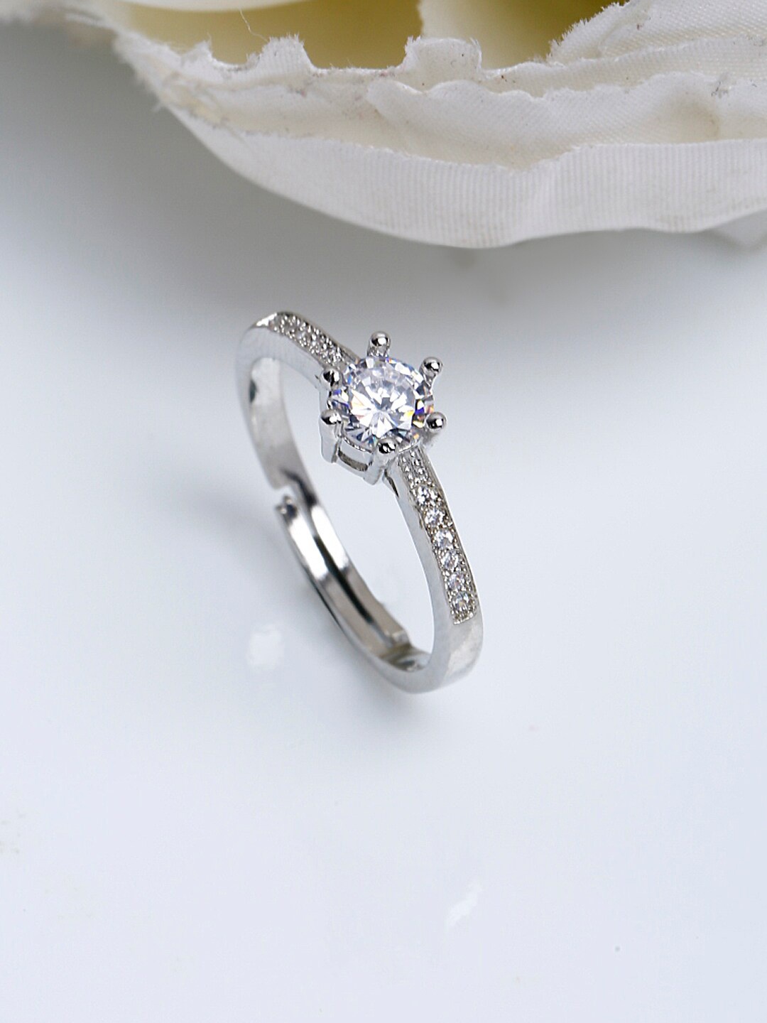

Shining Diva Fashion Platinum-Plated Silver-Toned White CZ-Studded Adjustable Finger Ring