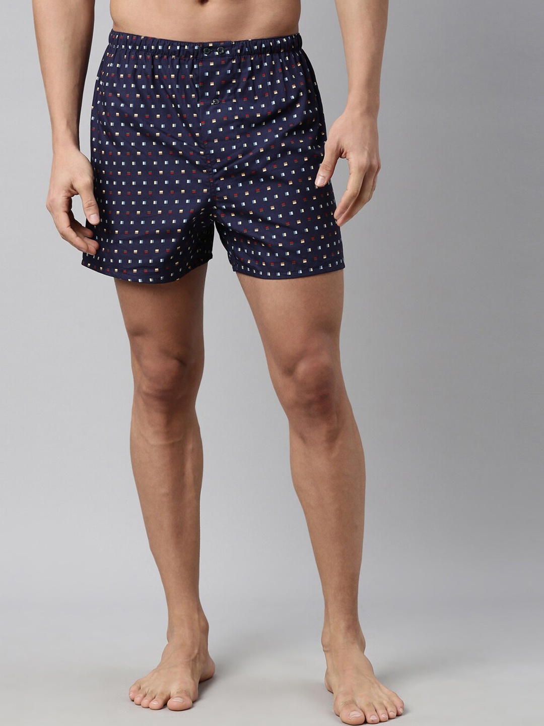 RARE RABBIT Men Navy Blue & White Printed Pure Cotton Boxers