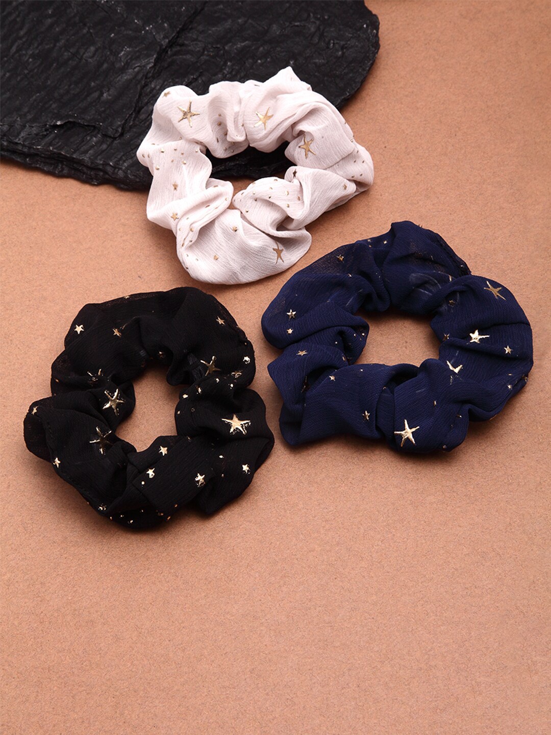 

Ferosh Women Set of 3 Starry Scrunchies, Black