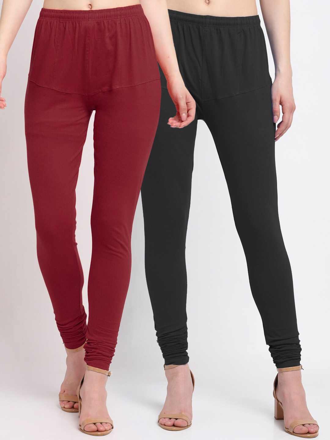 

KLOTTHE Women Pack Of 2 Solid Cotton Churidar-Length Leggings, Black
