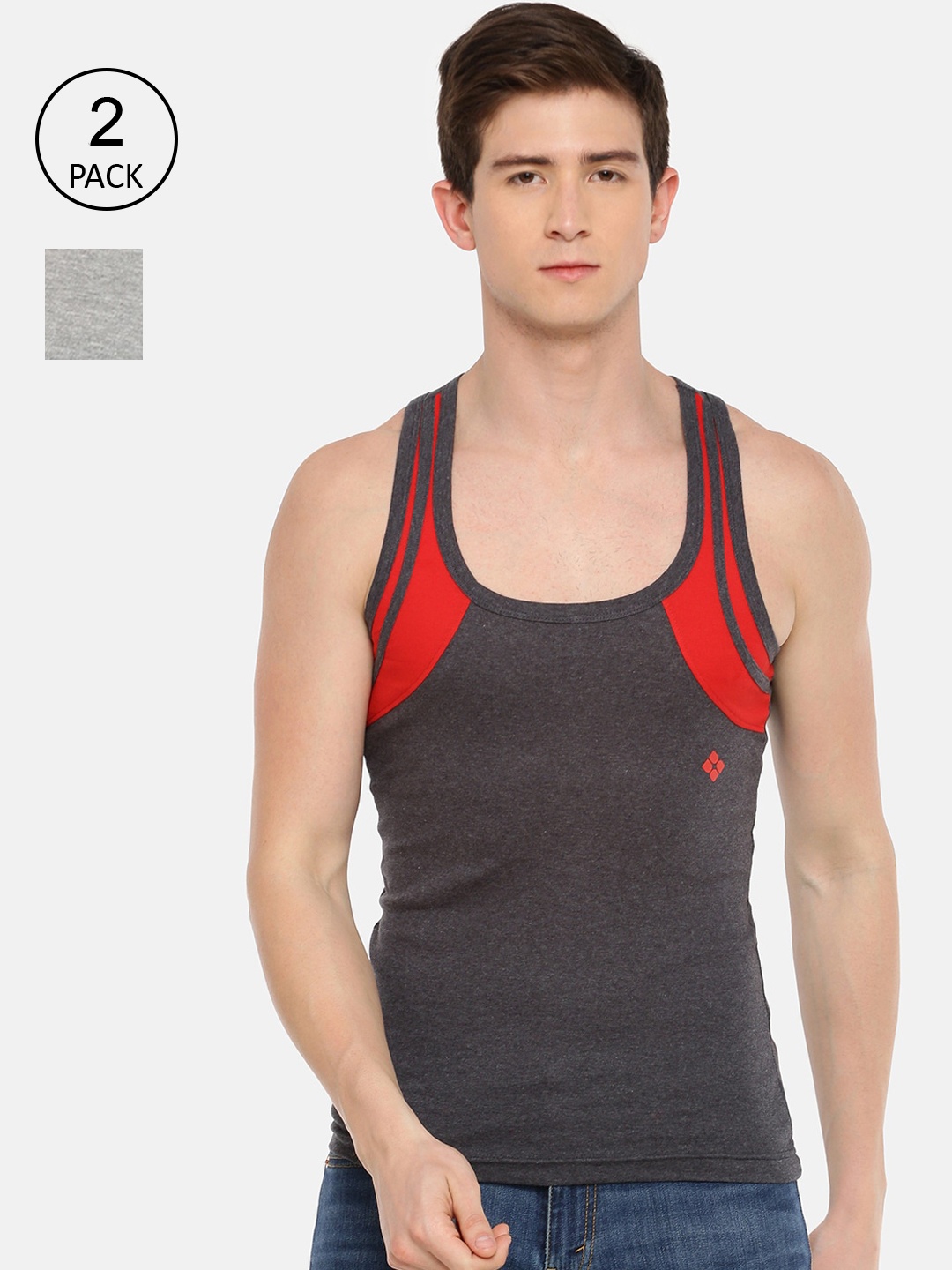

Dollar Bigboss Men Pack Of 2 Assorted Cotton Racerback Styled Innerwear Vests PO2-CO2, Multi