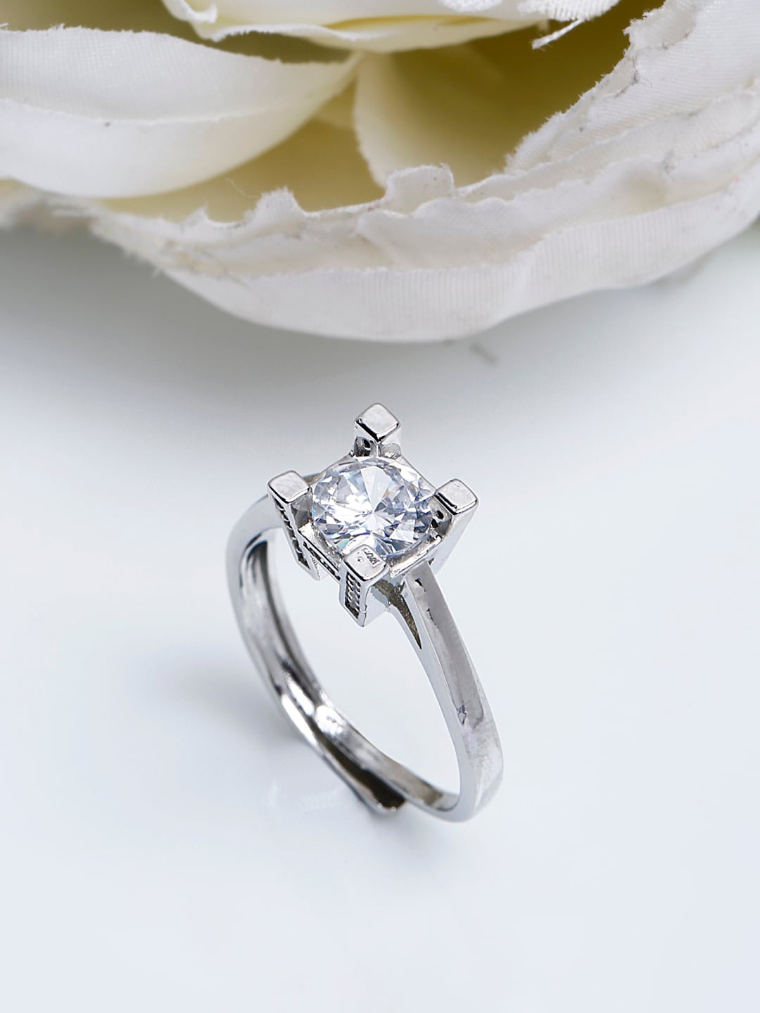 

Shining Diva Fashion Silver-Toned White CZ-Studded Platinum-Plated Adjustable Finger Ring