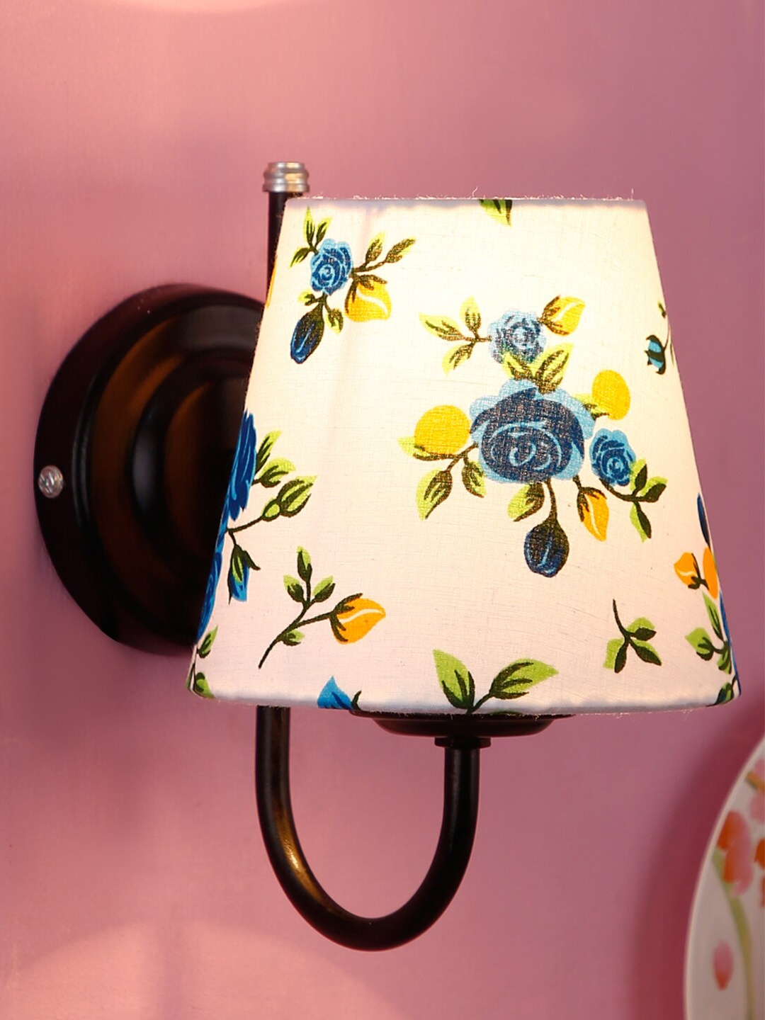 

Devansh White & Blue Printed Traditional Armed Sconce Wall Lamp