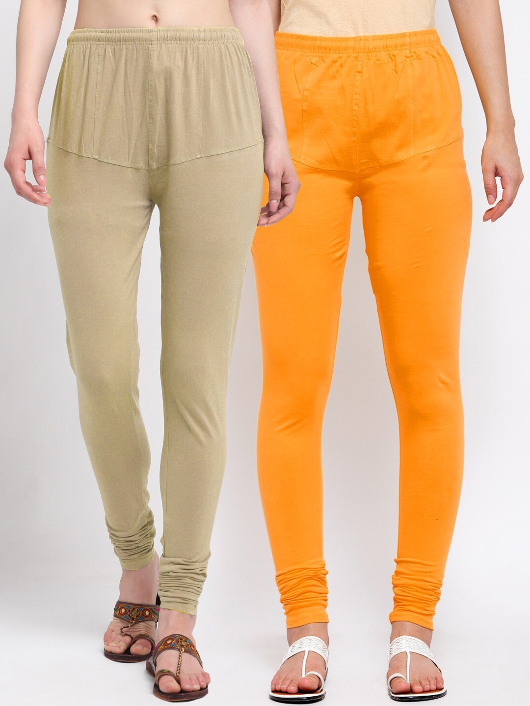 

KLOTTHE Women Pack Of 2 Solid Cotton Churidar-Length Leggings, Orange