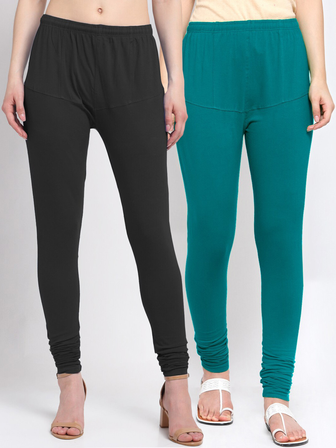 

KLOTTHE Women Pack Of 2 Solid Cotton Churidar-Length Leggings, Black