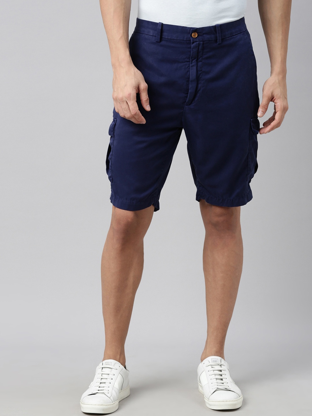 

RARE RABBIT Men Bellamy Slim Fit Mid-Rise Tencel Shorts, Blue