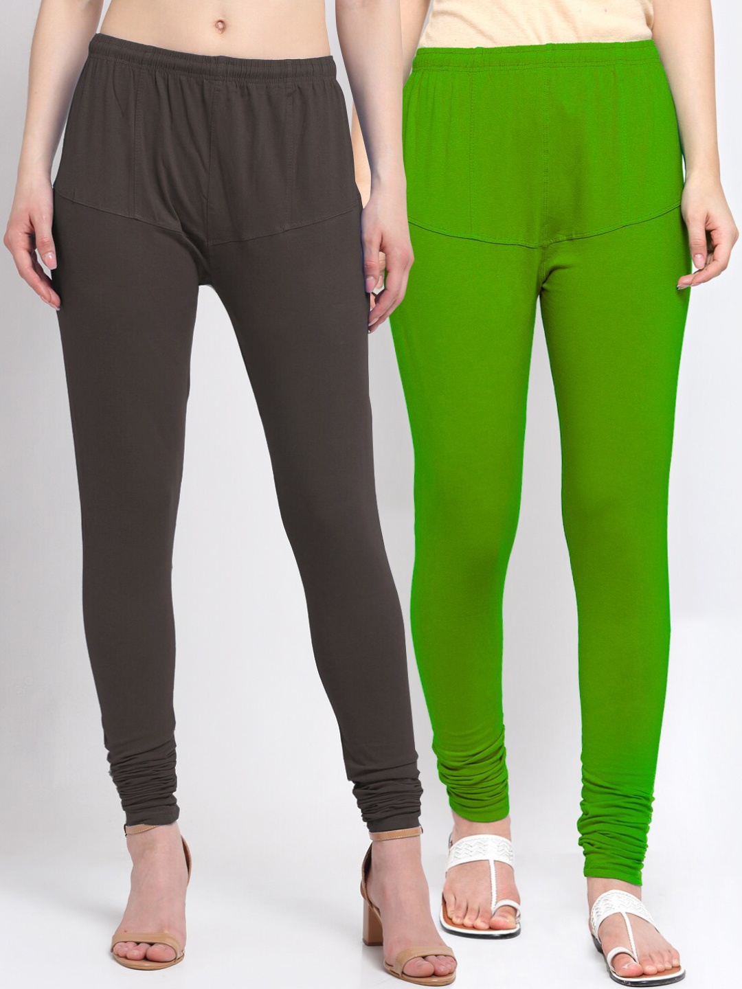 

KLOTTHE Women Pack Of 2 Solid Cotton Churidar-Length Leggings, Brown