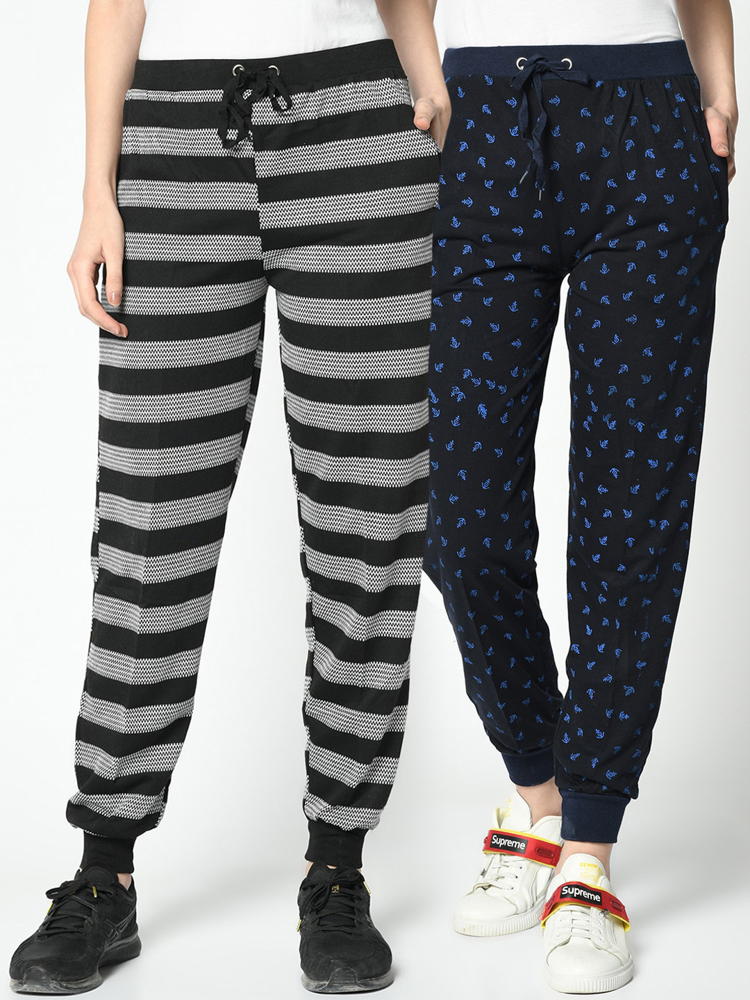 

VIMAL JONNEY Women Pack Of 2 Printed Joggers, Navy blue