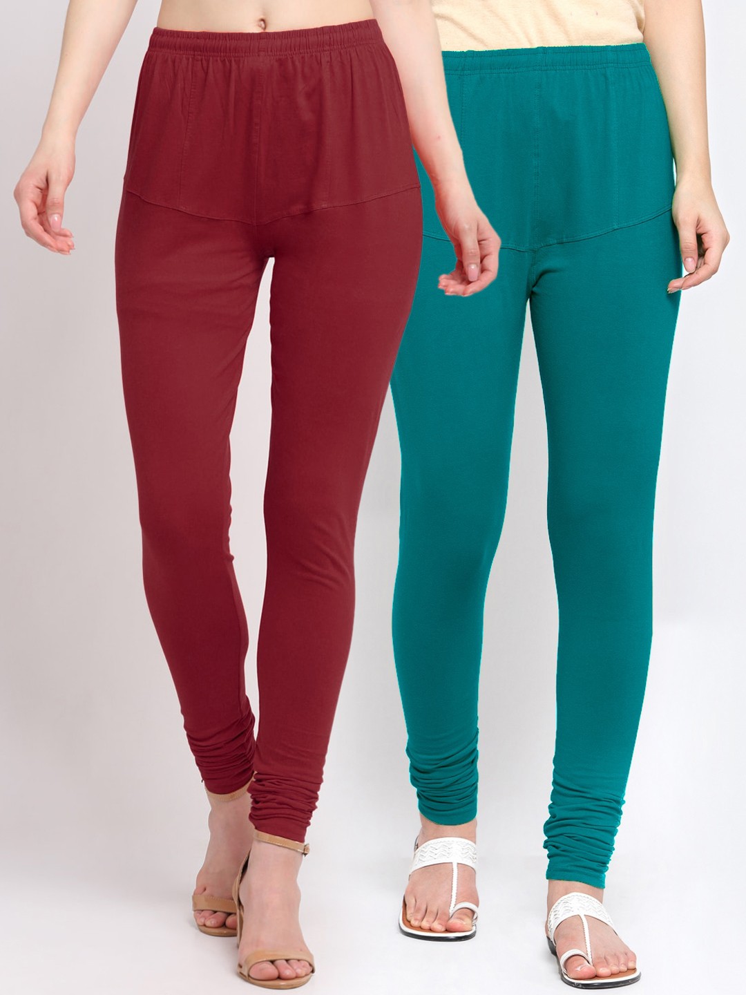 

KLOTTHE Women Pack Of 2 Solid Cotton Churidar-Length Leggings, Maroon