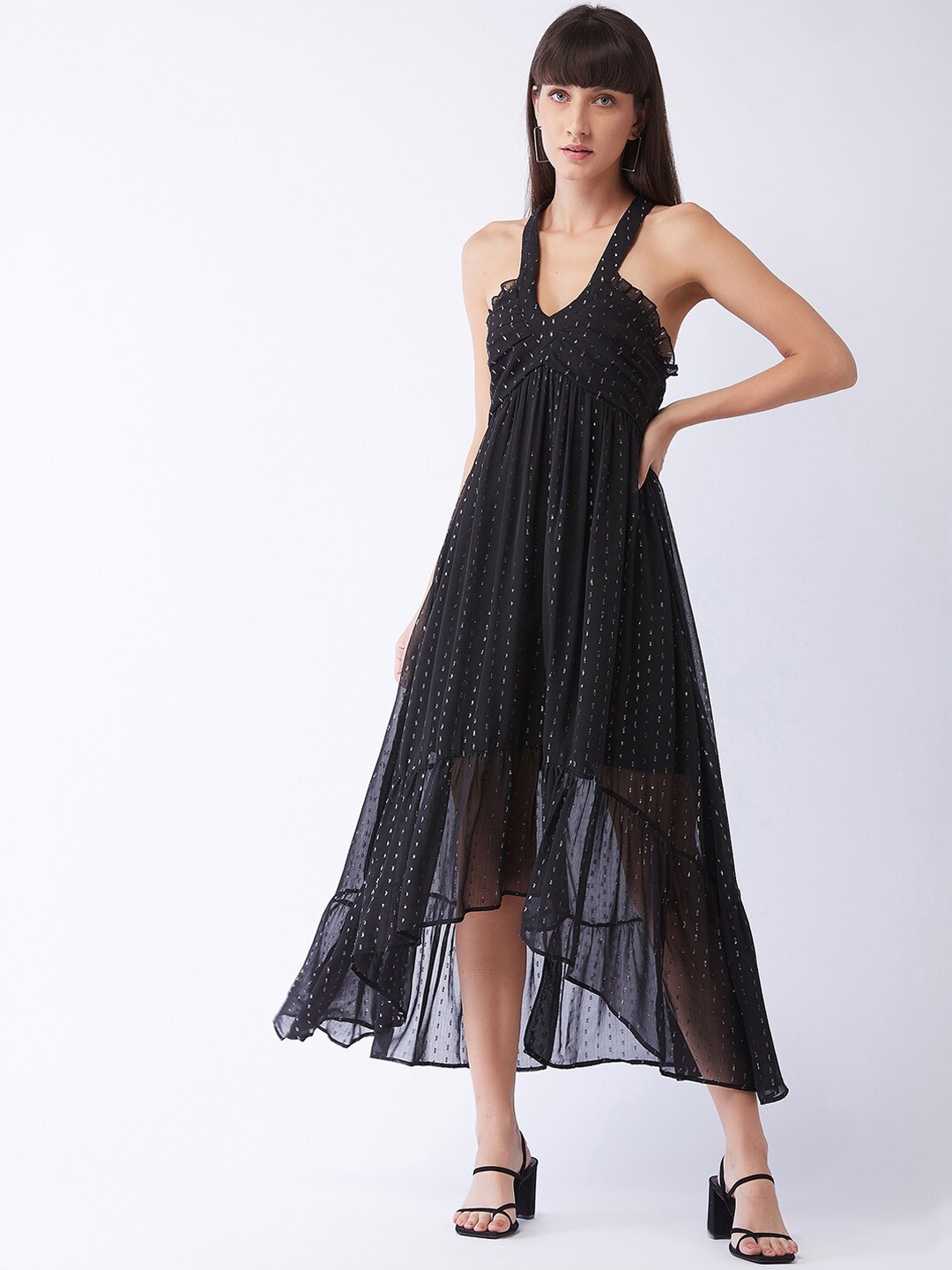 

MAGRE Black Georgette Empire Midi Dress