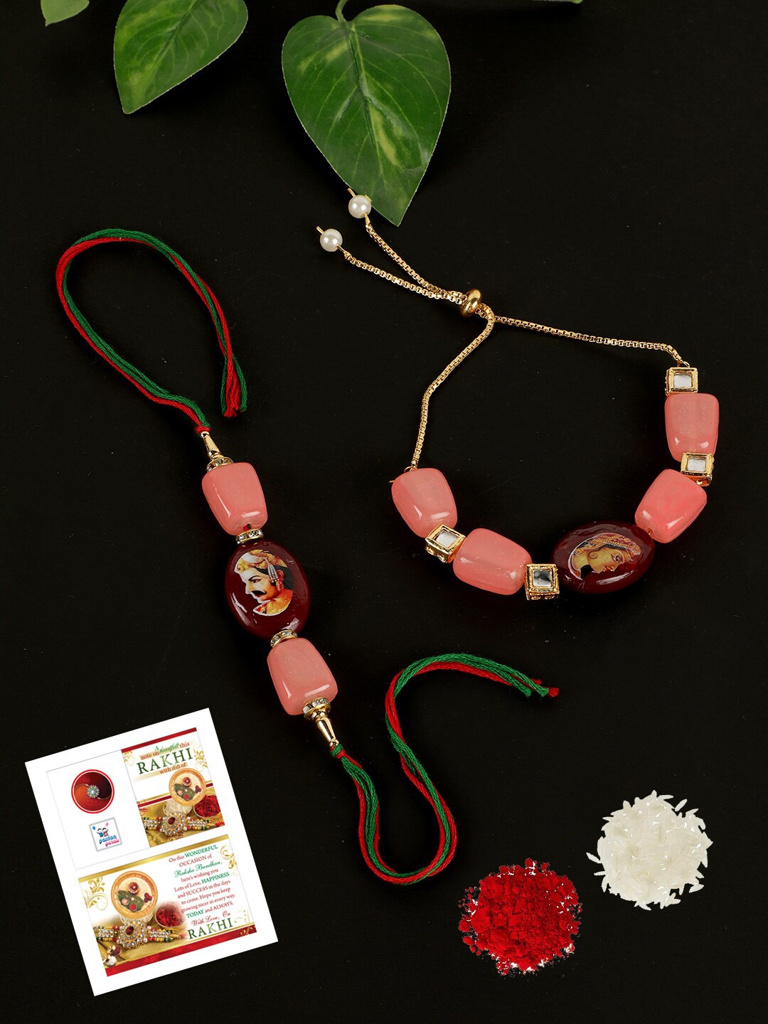 

PASSION PETALS Pink & Red Raja Rani Bhaiya Bhabhi Rakhi Set