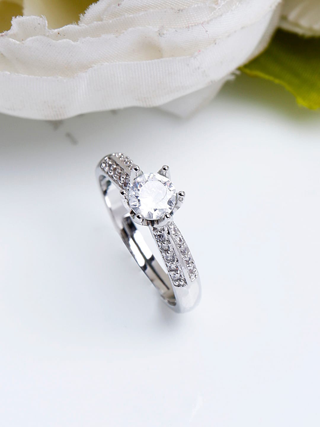 

Shining Diva Fashion Platinum-Plated Silver-Toned White CZ-Studded Finger Ring