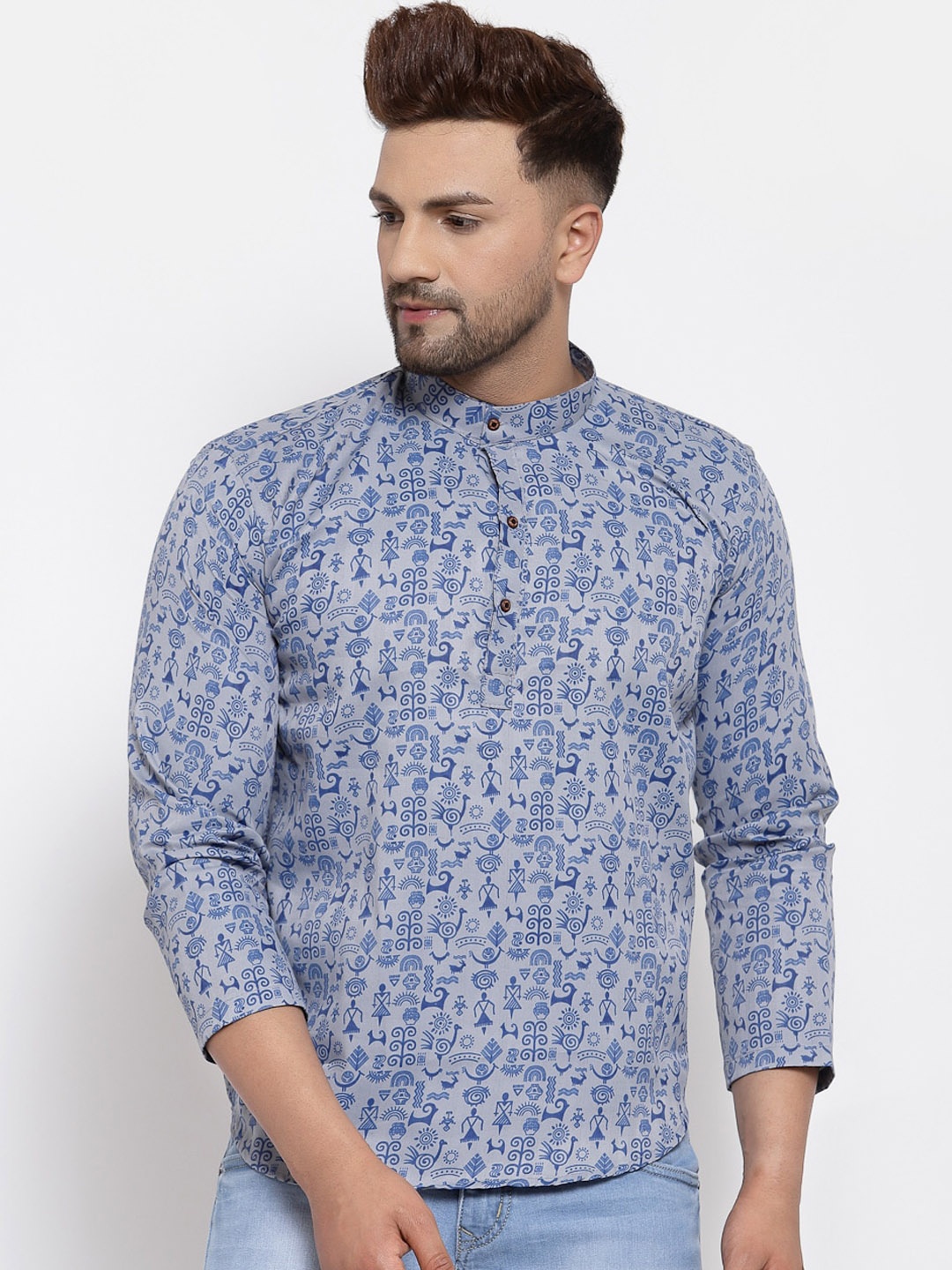 

MAXENCE Men Grey Printed Kurta
