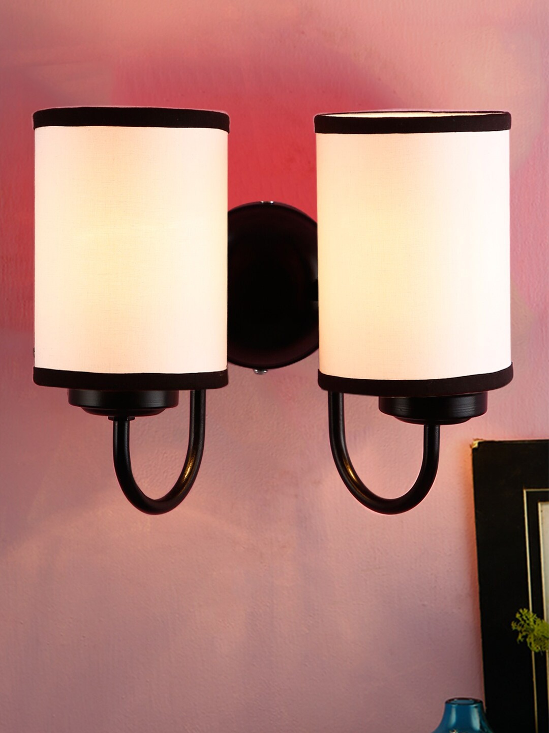Devansh White & Black Traditional Armed Sconce Wall Lamp