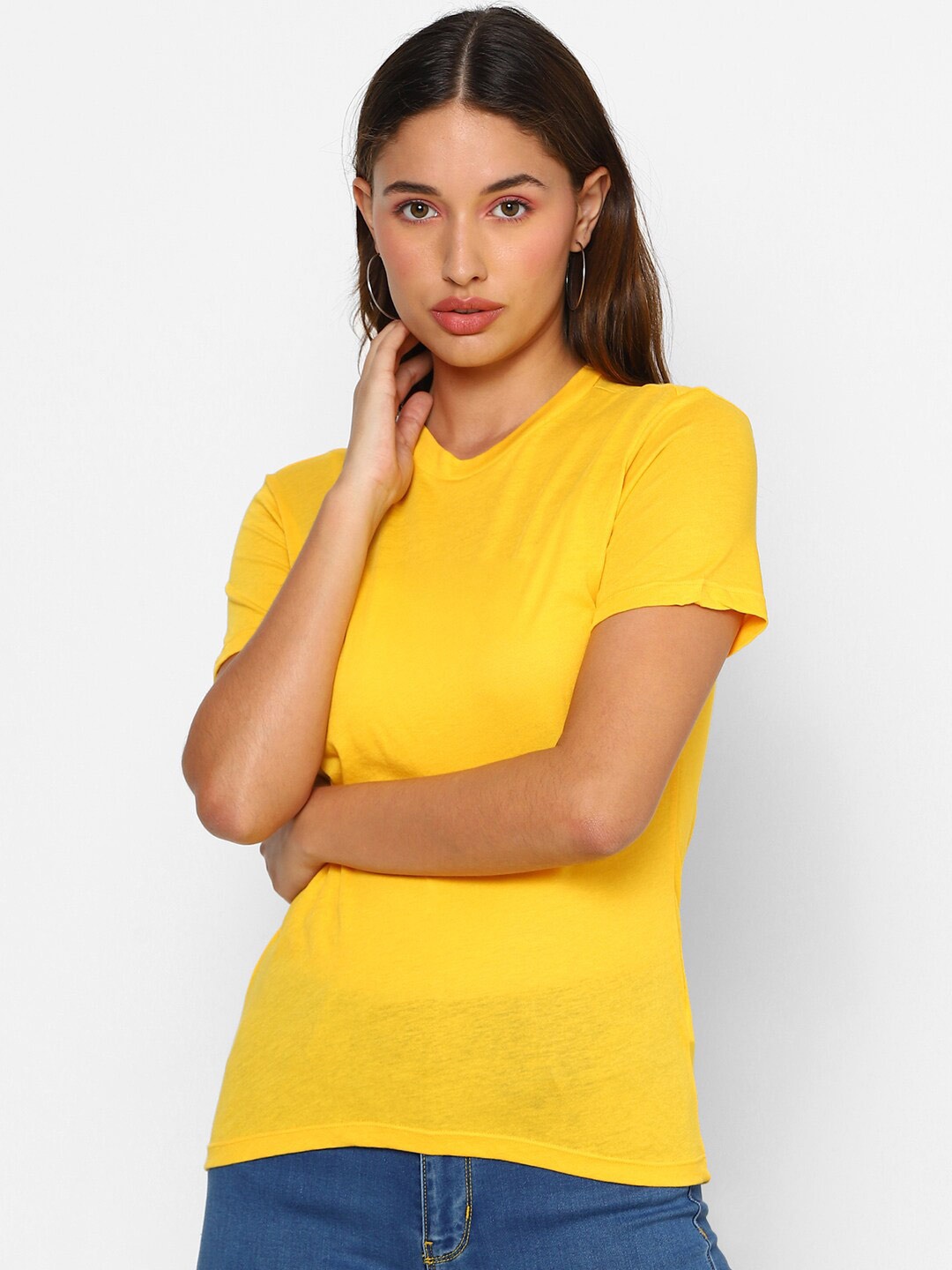 

FOREVER 21 Women Yellow Solid T-shirt