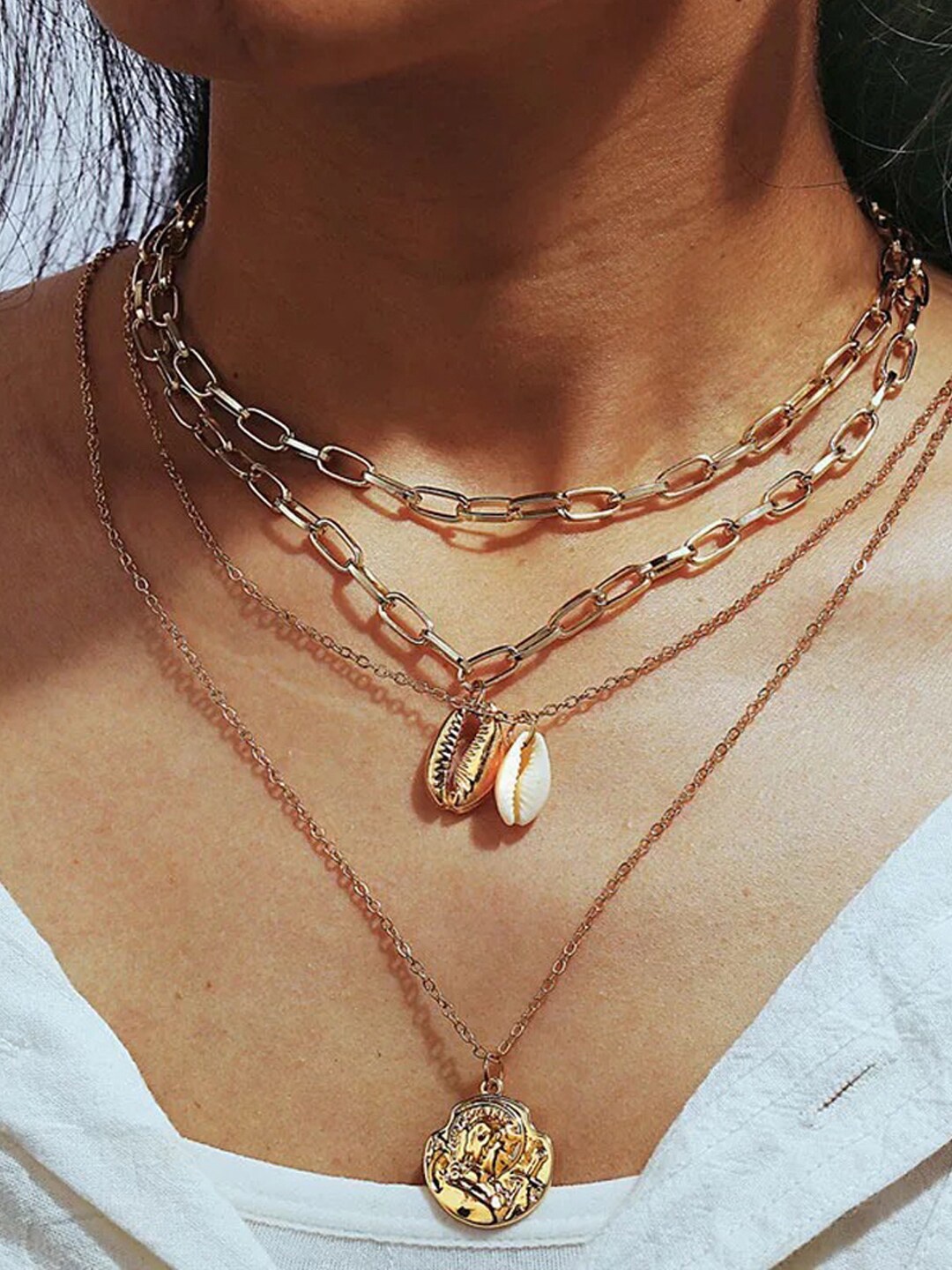 

Shining Diva Fashion Women Gold-Plated Layered Necklace
