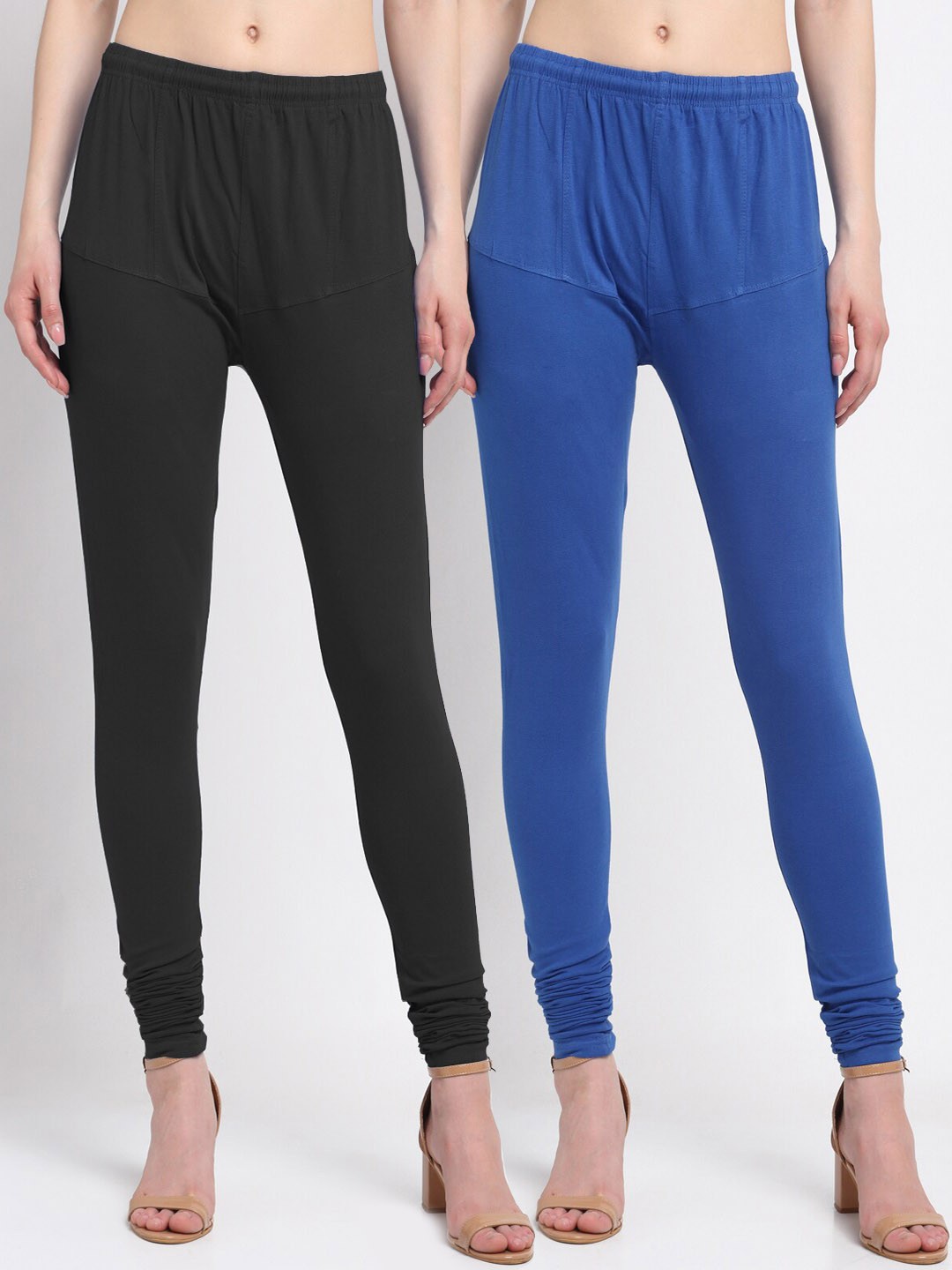 

KLOTTHE Women Pack Of 2 Solid Churidar-Length Cotton Leggings, Black