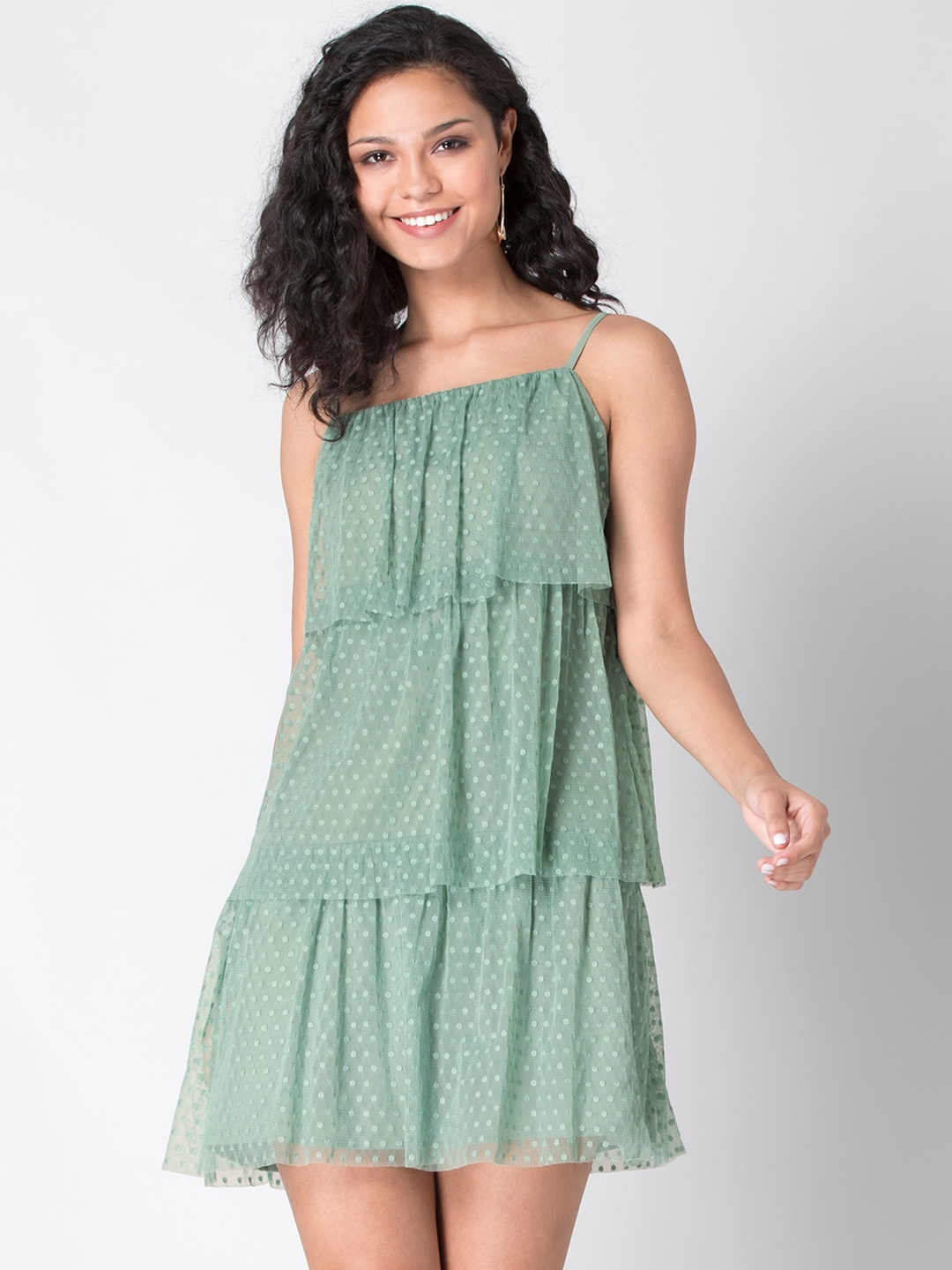 

FabAlley Women Green Tiered A-line Dress