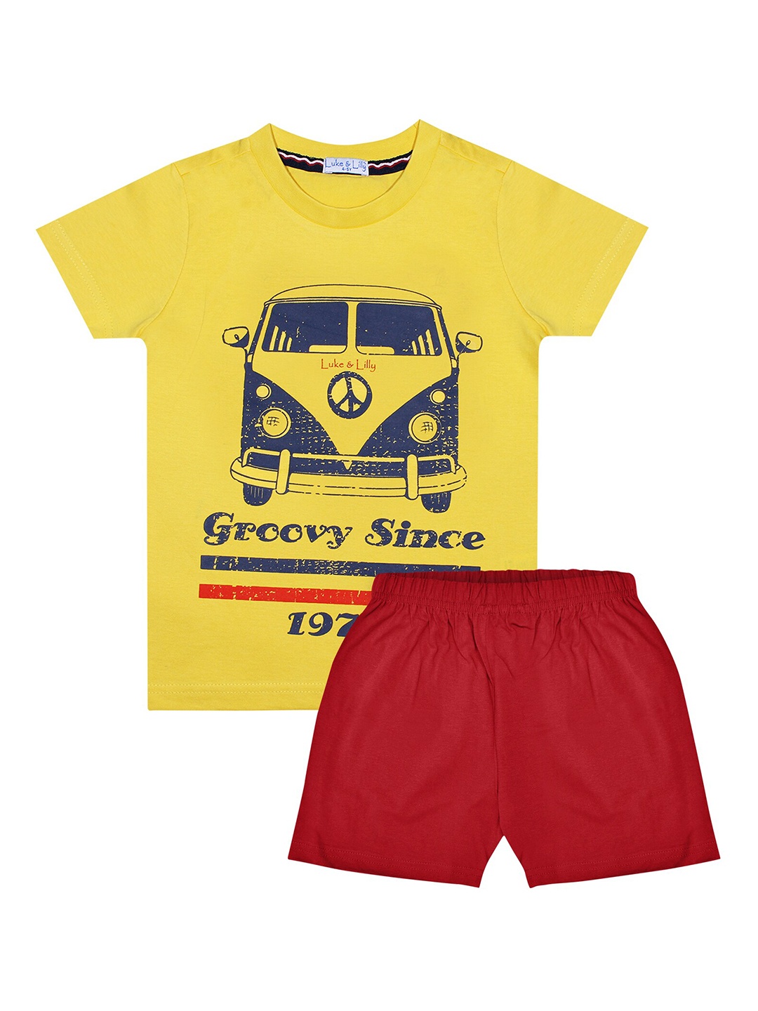 

Luke & Lilly Boys Yellow & Red Printed Cotton T-shirt with Shorts