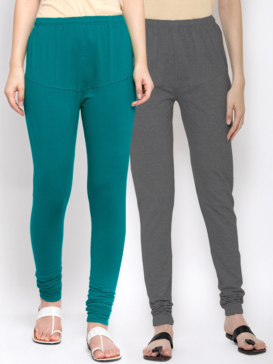 

KLOTTHE Women Pack Of 2 Solid Churidar-Length Cotton Leggings, Grey