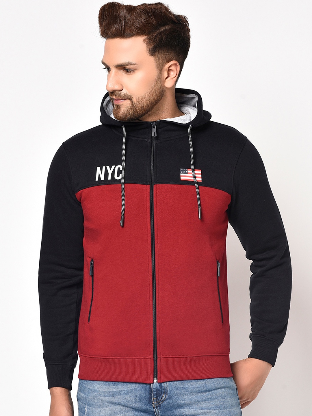 

Octave Men Maroon Colourblocked Hooded Sweatshirt