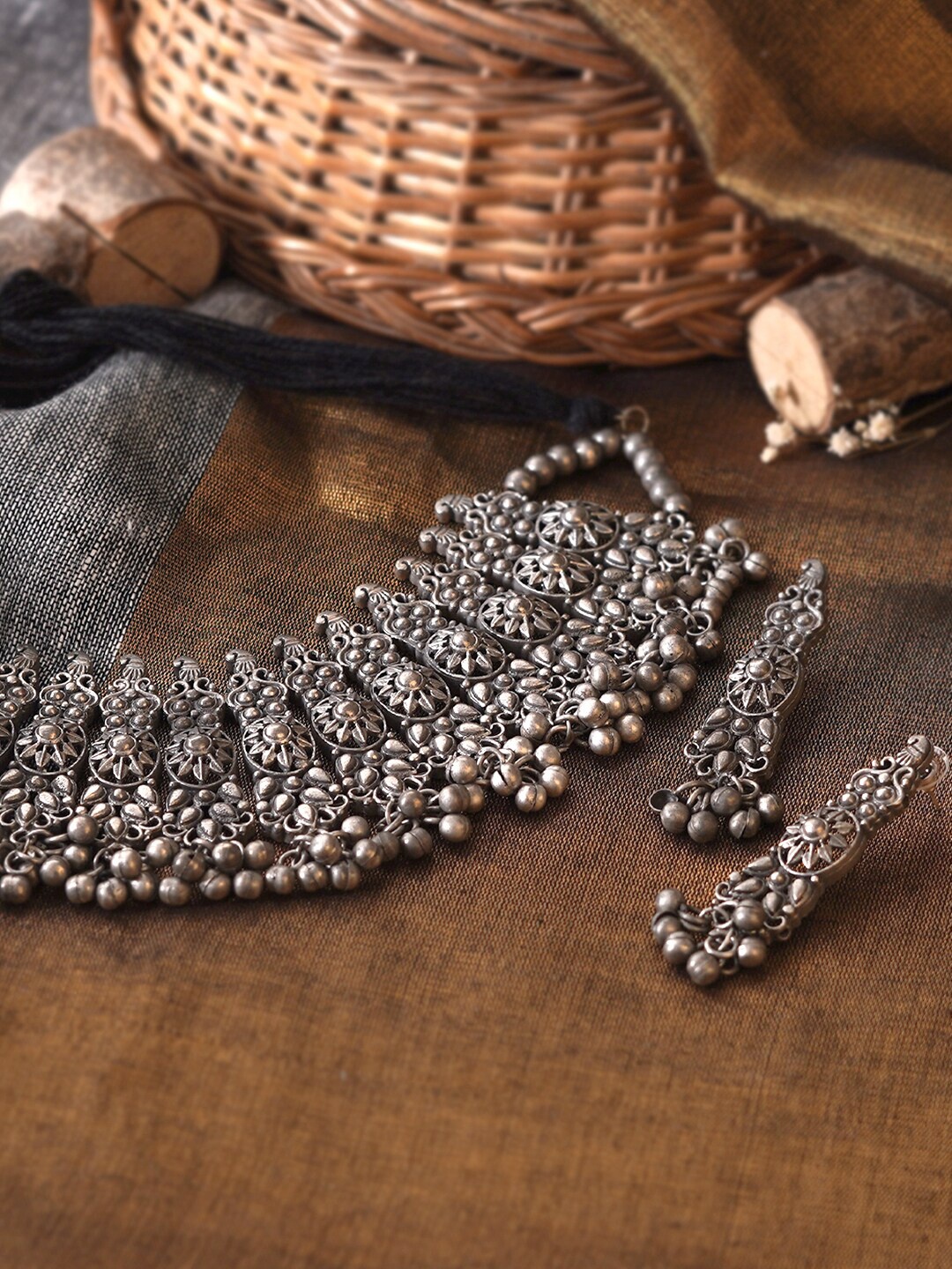 

TEEJH Oxidised Silver-Plated Jewellery Set