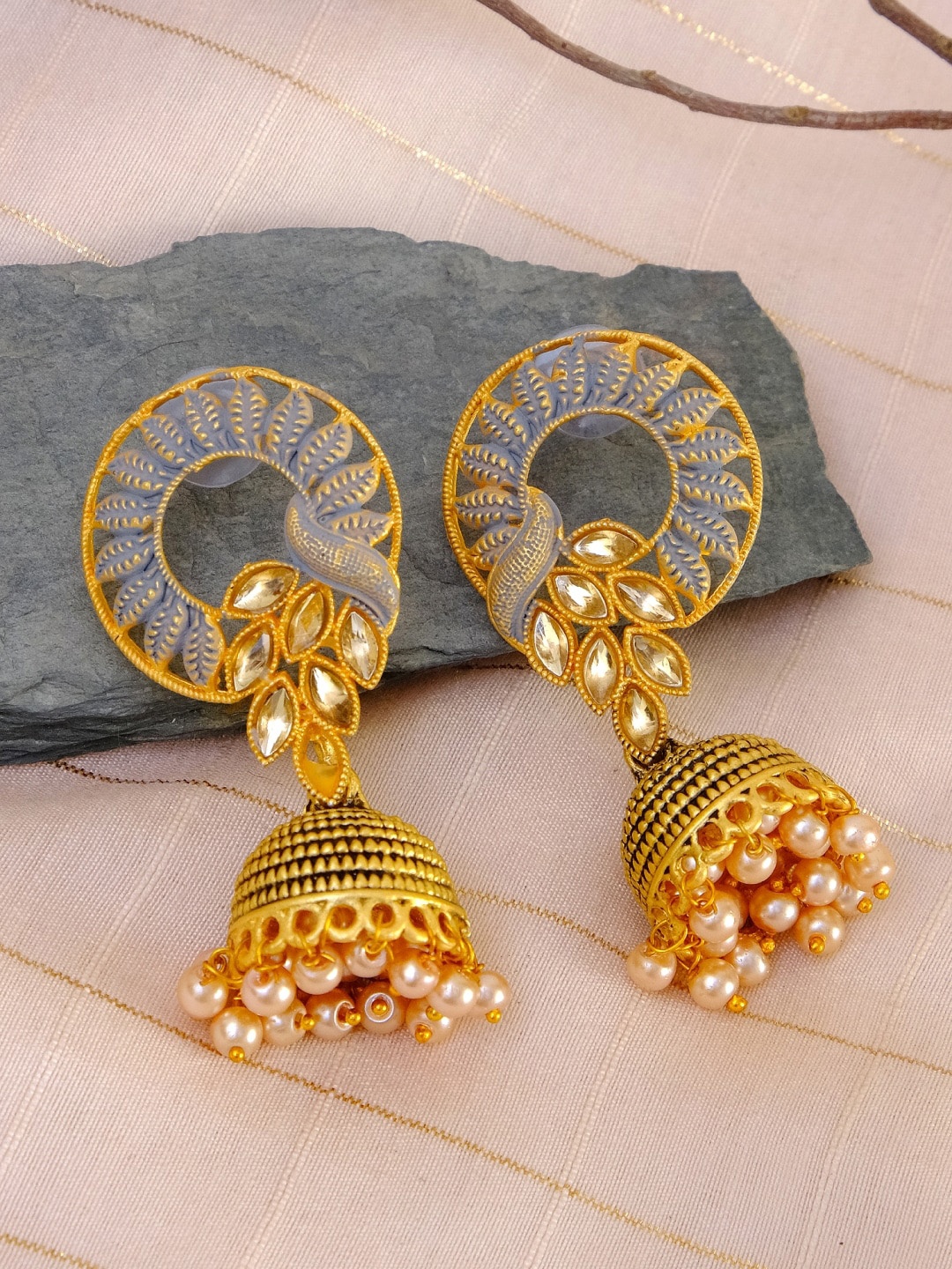

Crunchy Fashion Women Gold-Toned Classic Jhumkas Earrings