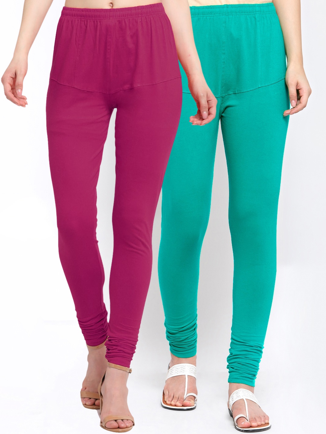

KLOTTHE Women Pack Of 2 Solid Cotton Churidar-Length Leggings, Magenta