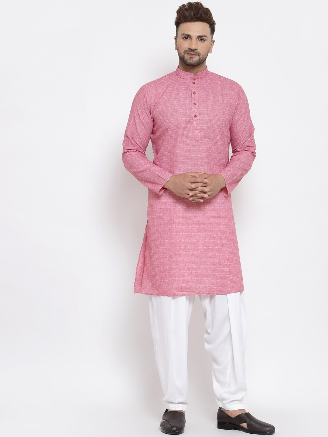 

MAXENCE Men Pink Linen Kurta with Pyjamas
