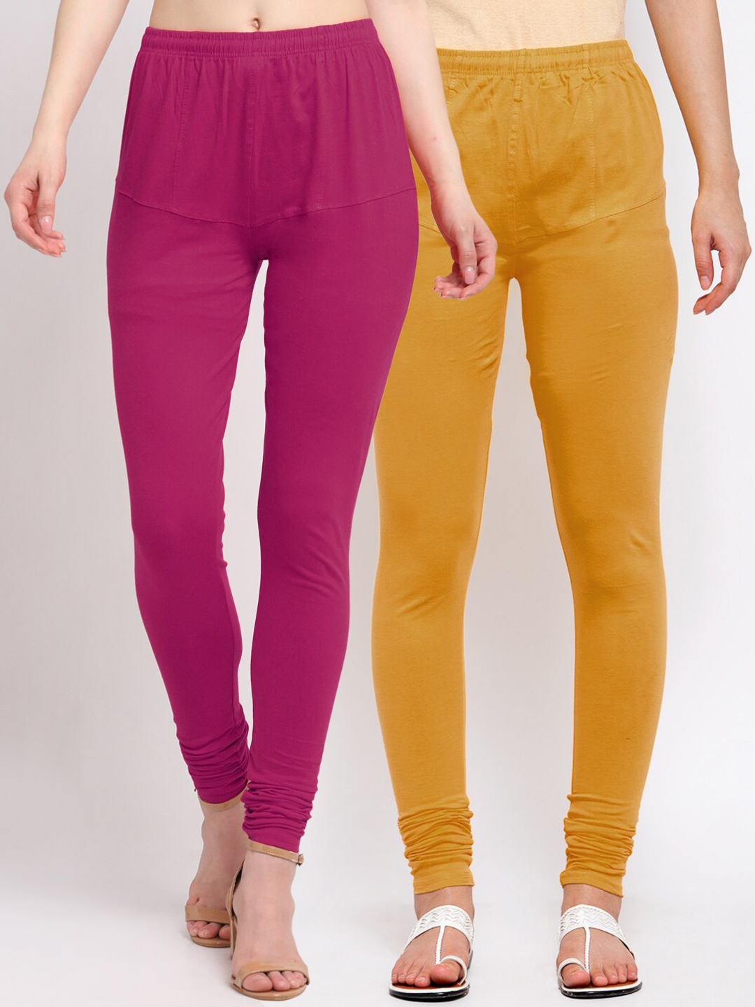 

KLOTTHE Women Pack Of 2 Solid Cotton Churidar-Length Leggings, Magenta