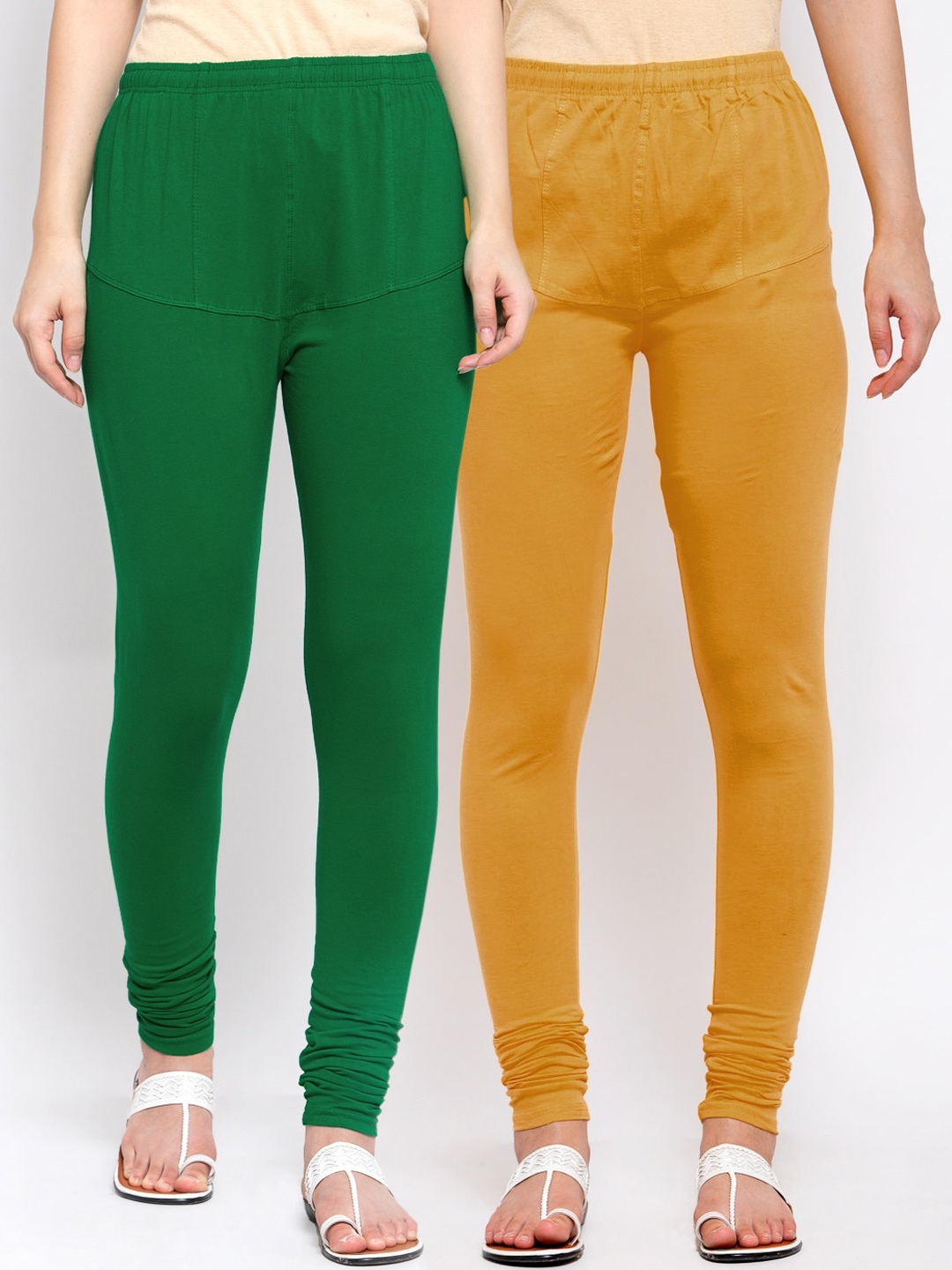 

KLOTTHE Women Pack Of 2 Solid Cotton Churidar-Length Leggings, Mustard