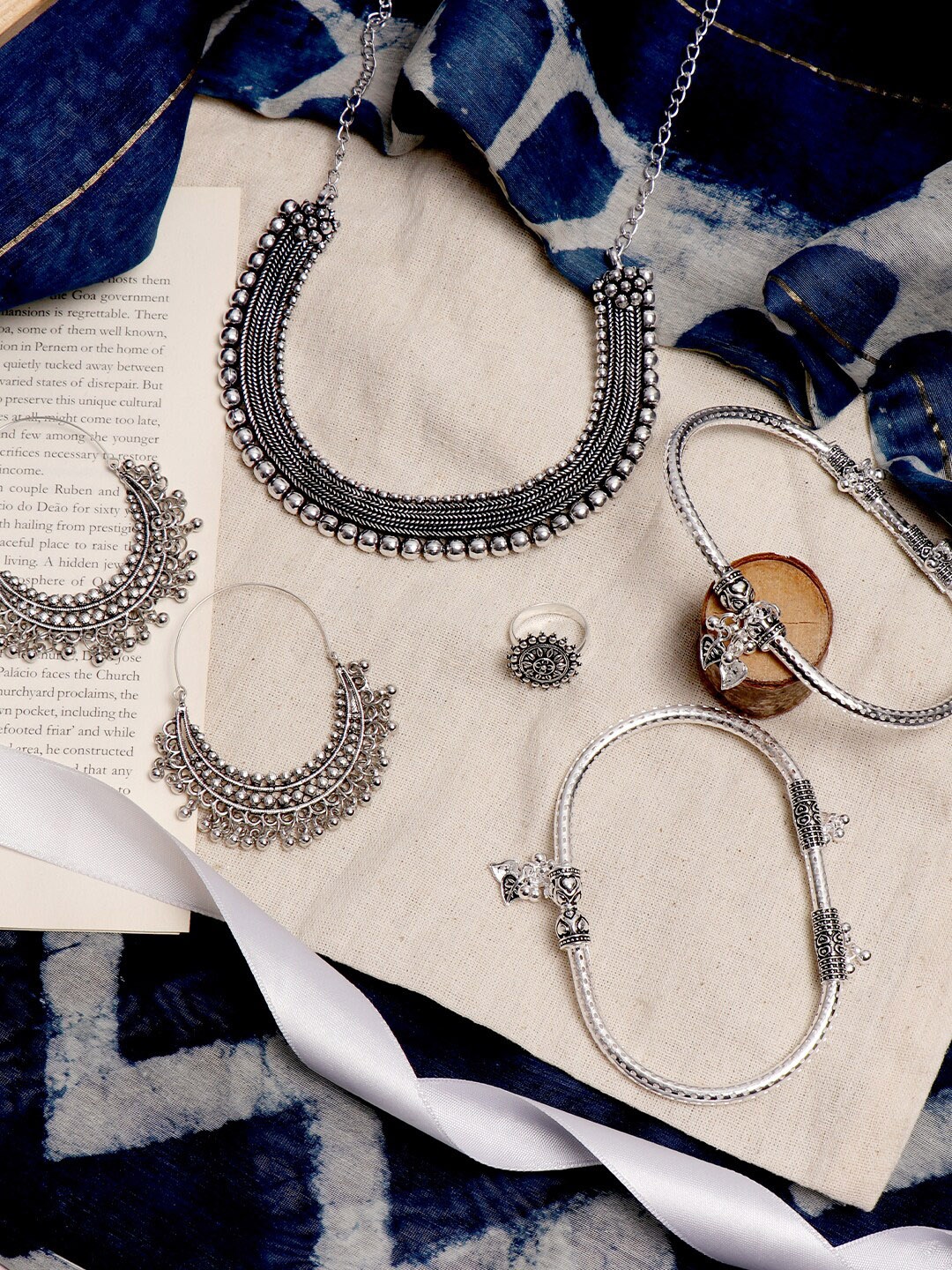 

TEEJH Oxidised Silver-Toned Jewellery Set