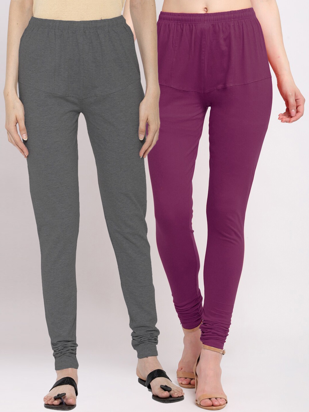 

KLOTTHE Women Pack Of 2 Solid Cotton Churidar-Length Leggings, Grey