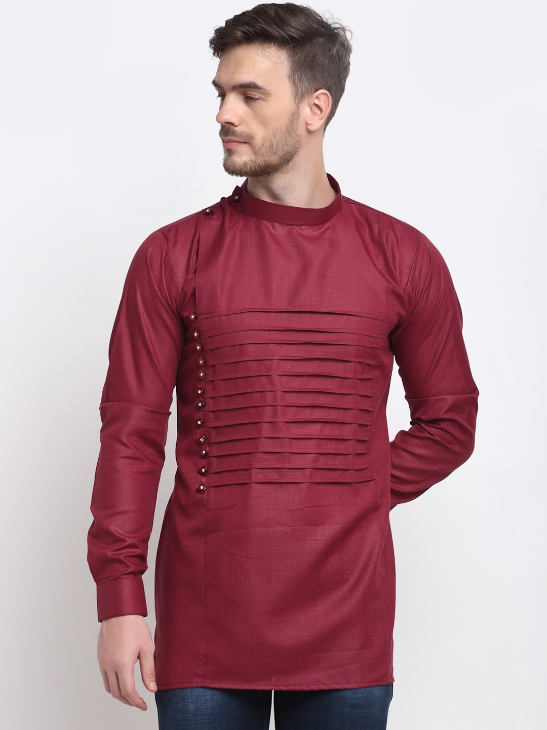 

Benstoke Men Maroon Short Mandarine Collar Kurta