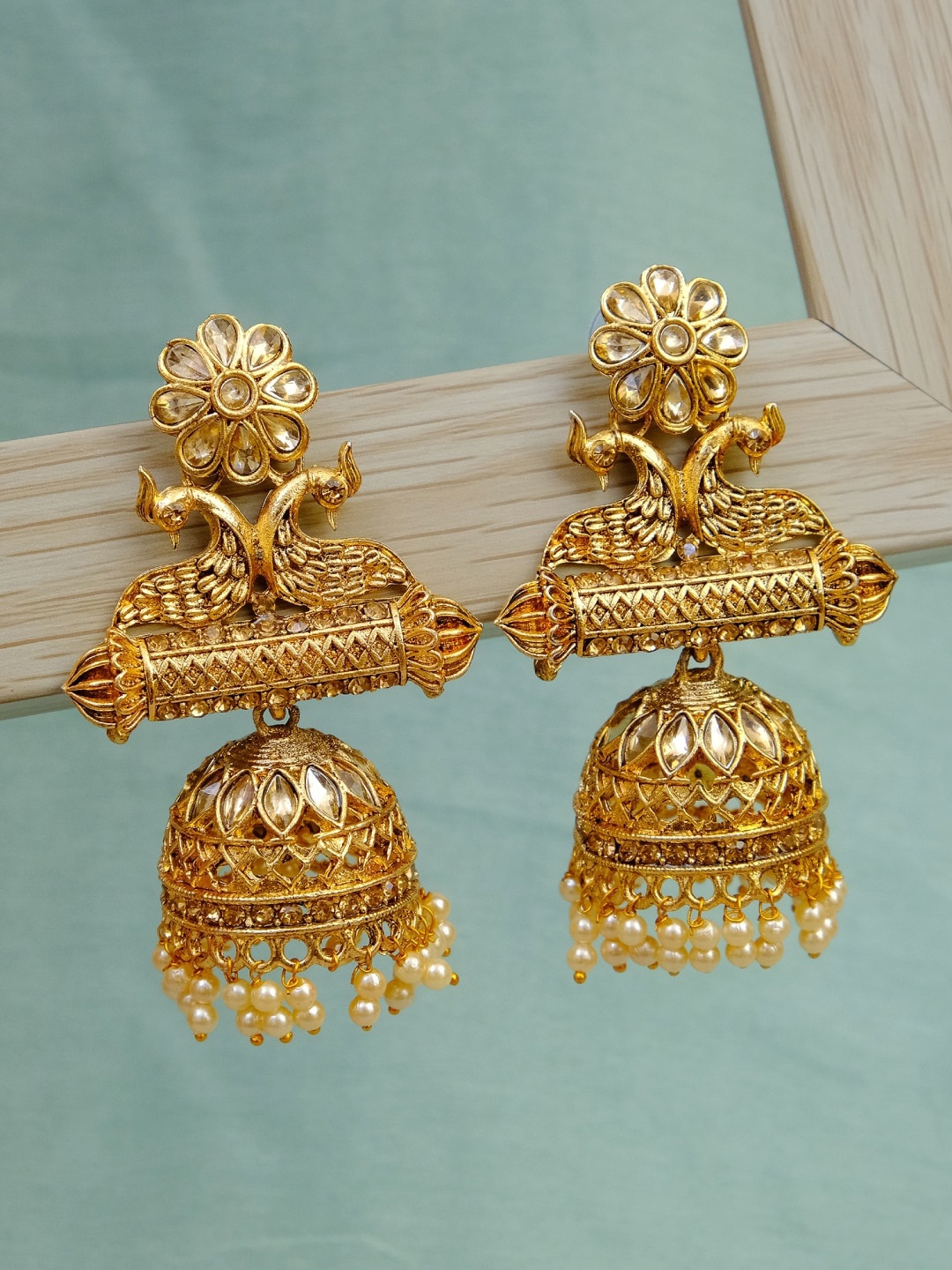 

Crunchy Fashion Gold-Toned Contemporary Jhumkas Earrings