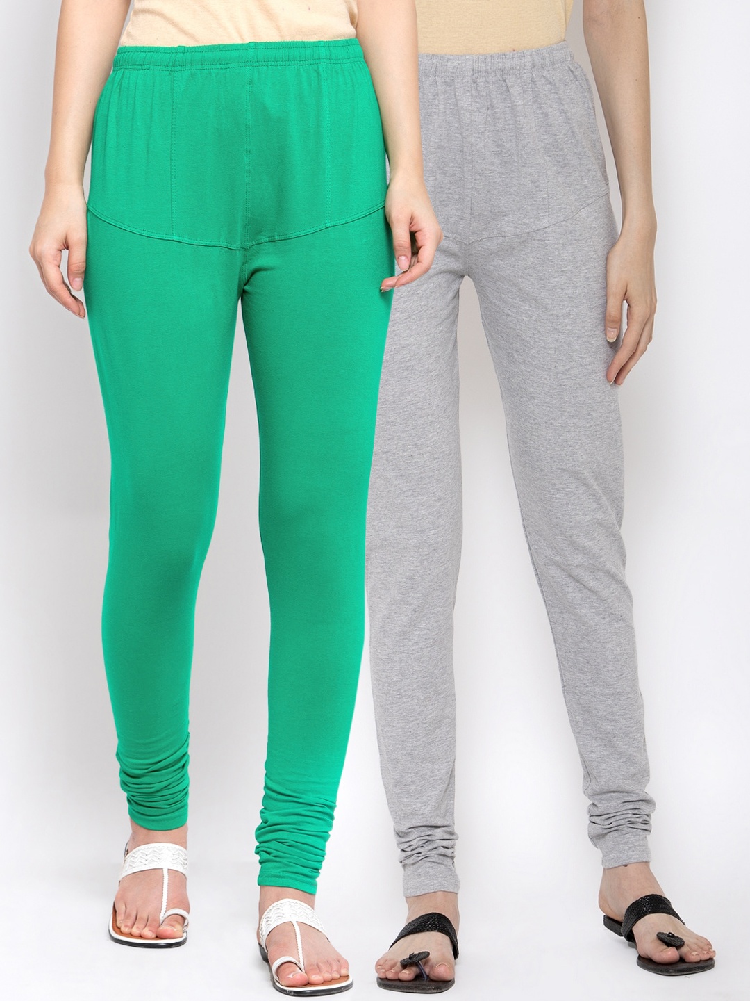 

KLOTTHE Women Pack Of 2 Solid Churidar-Length Cotton Leggings, Sea green