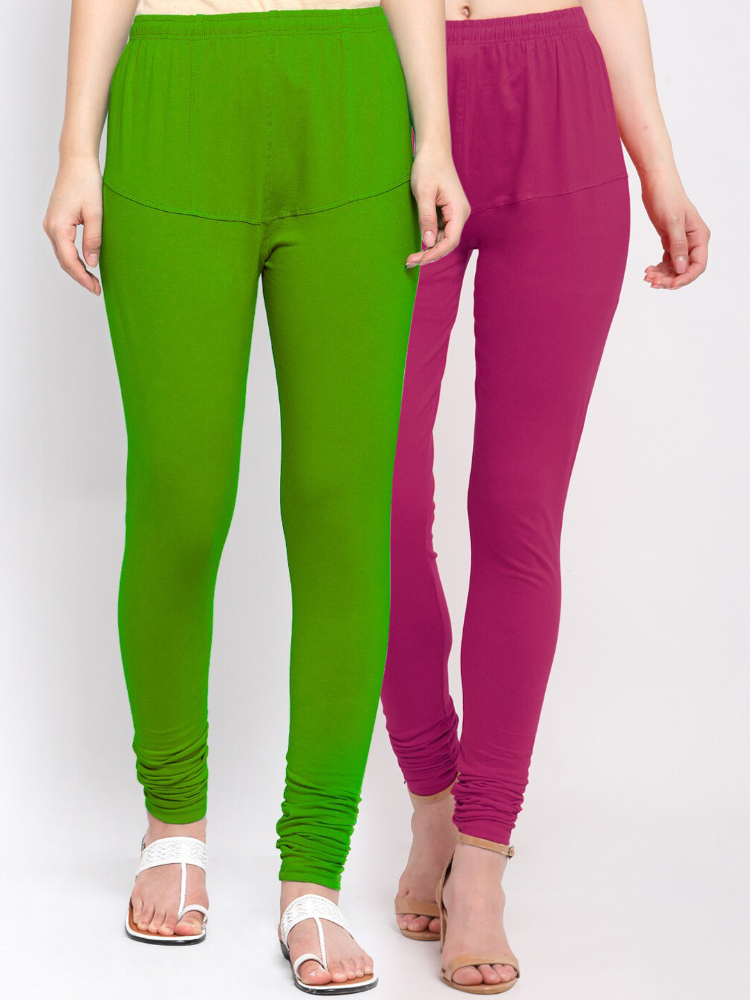 

KLOTTHE Women Pack Of 2 Solid Churidar-Length Cotton Leggings, Magenta