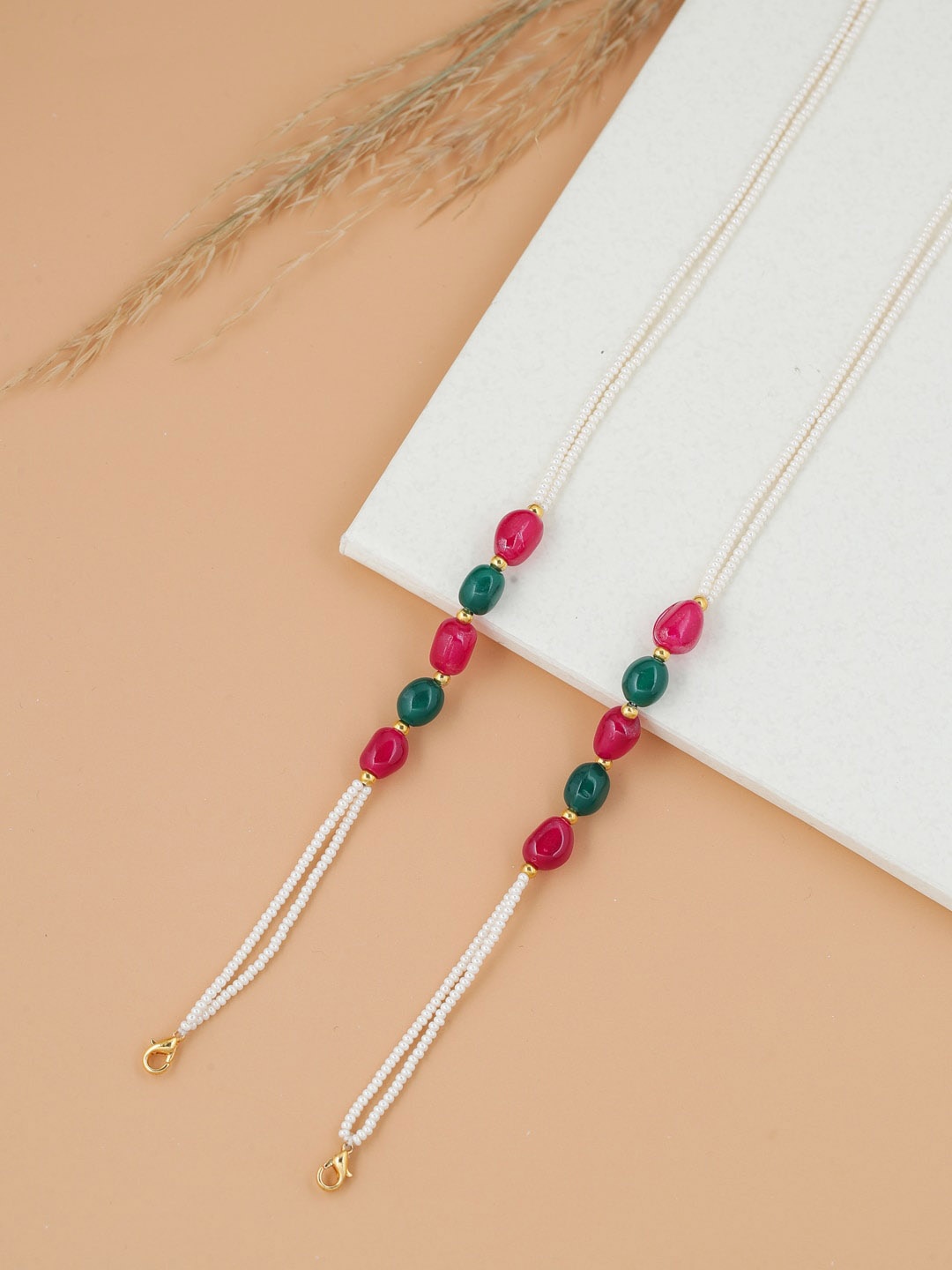 

Shoshaa Gold-Plated Red & Green Beaded Mask Chain