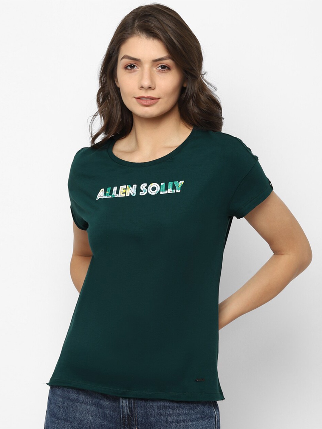

Allen Solly Woman Women Green Printed Applique T-shirt