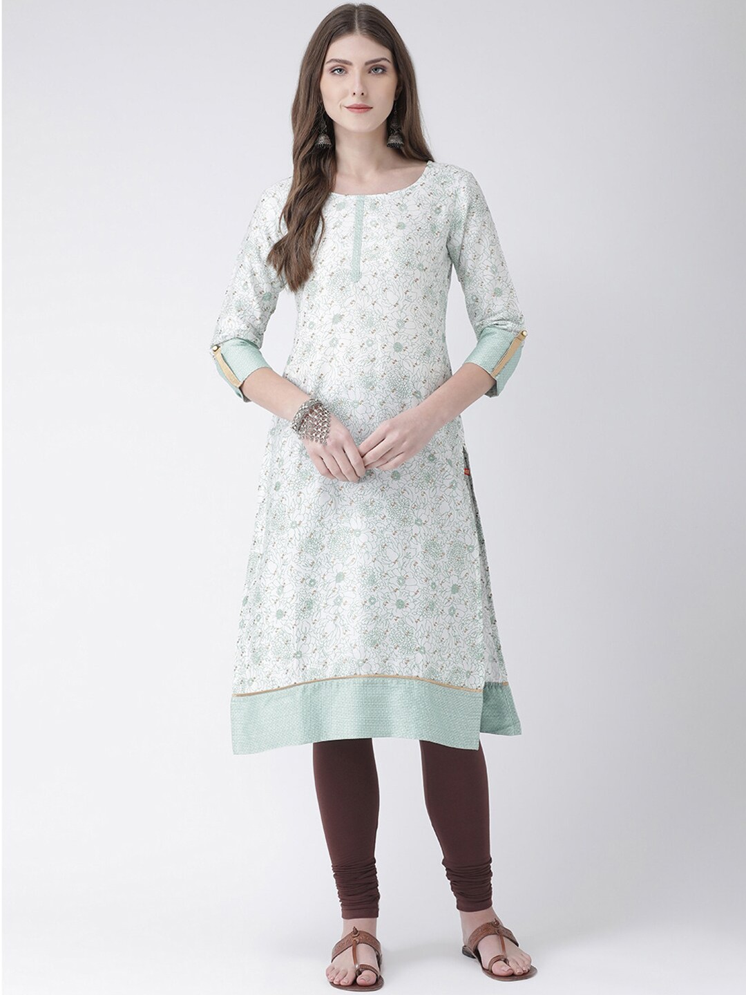

Span Women White & Green Quirky Kurta