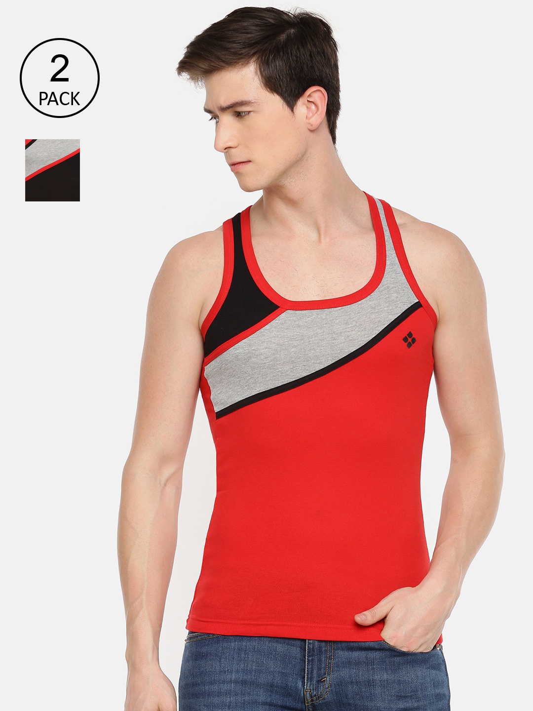 

Dollar Bigboss Men Solid Pack of 3 Cotton Racerback Styled Gym Vest, Assorted
