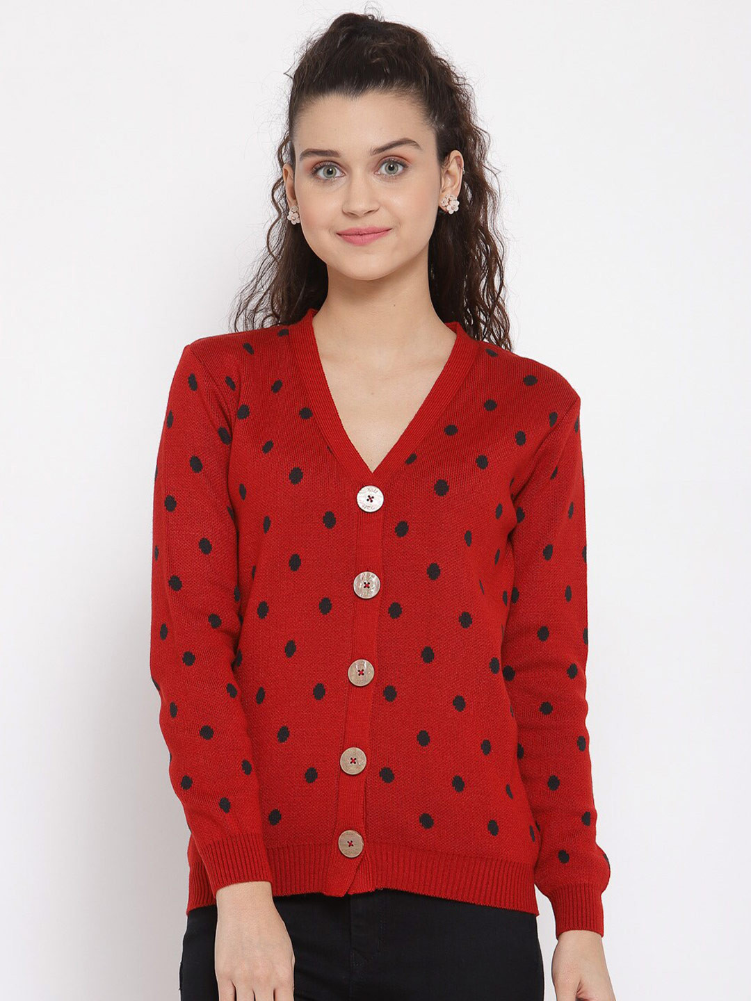 

Kalt Women Red & Black Printed Cardigan