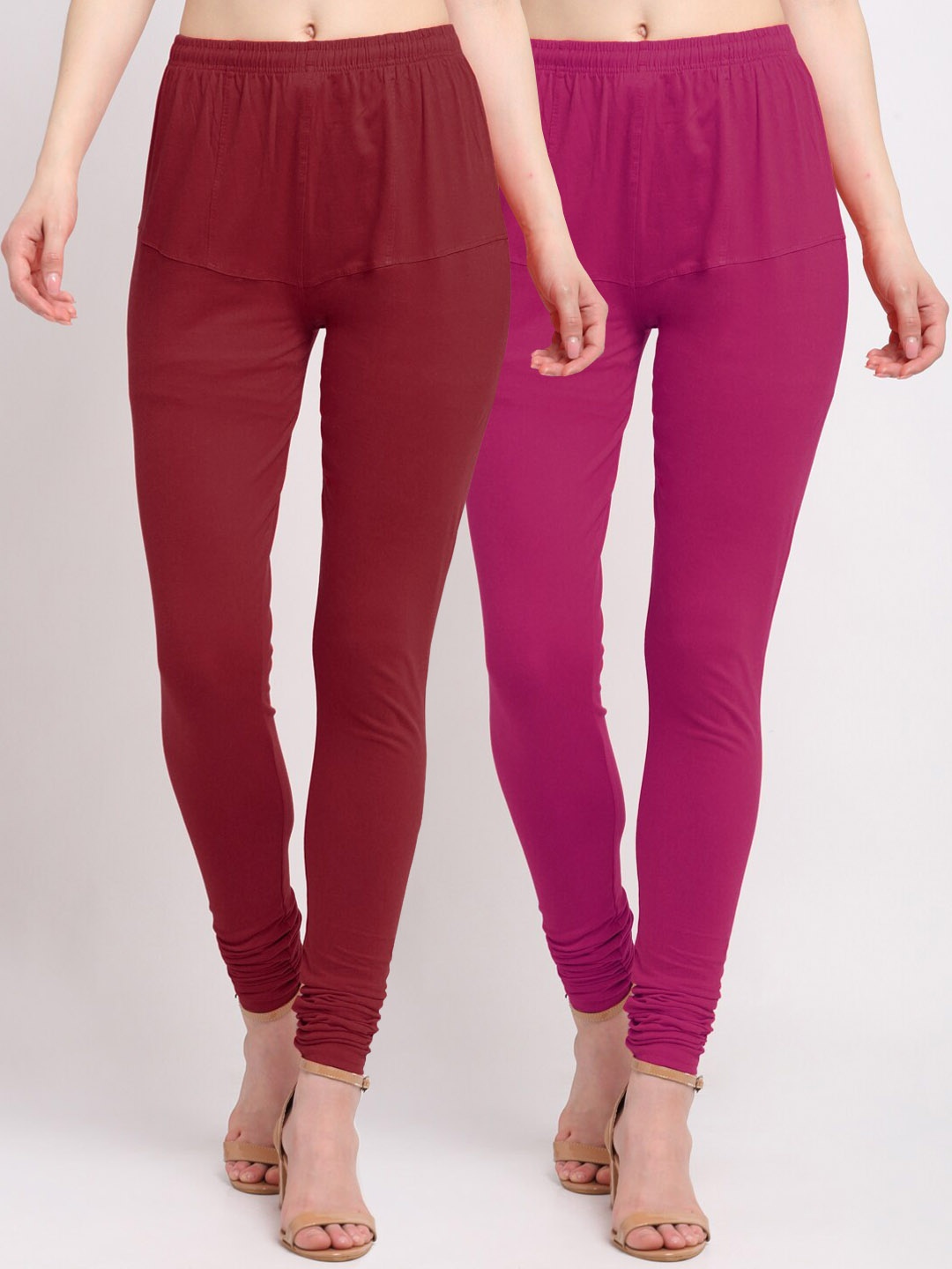 

KLOTTHE Women Pack Of 2 Solid Cotton Churidar-Length Leggings, Maroon