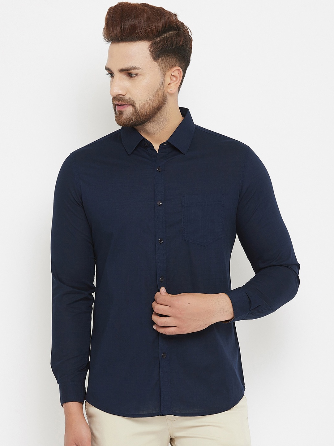 

Canary London Men Navy Blue Solid Slim Fit Casual Shirt