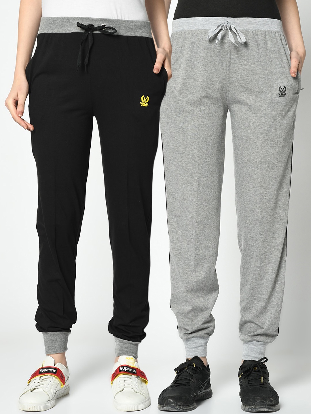 

MACK JONNEY Women Pack Of 2 Black & Grey Solid Joggers