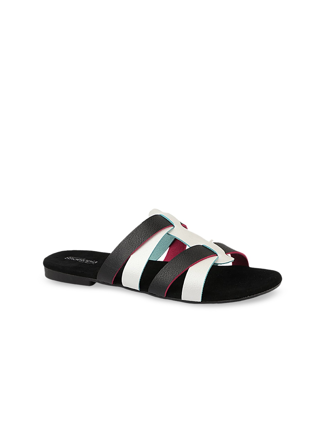 

Shoetopia Women Black Colourblocked Open Toe Flats