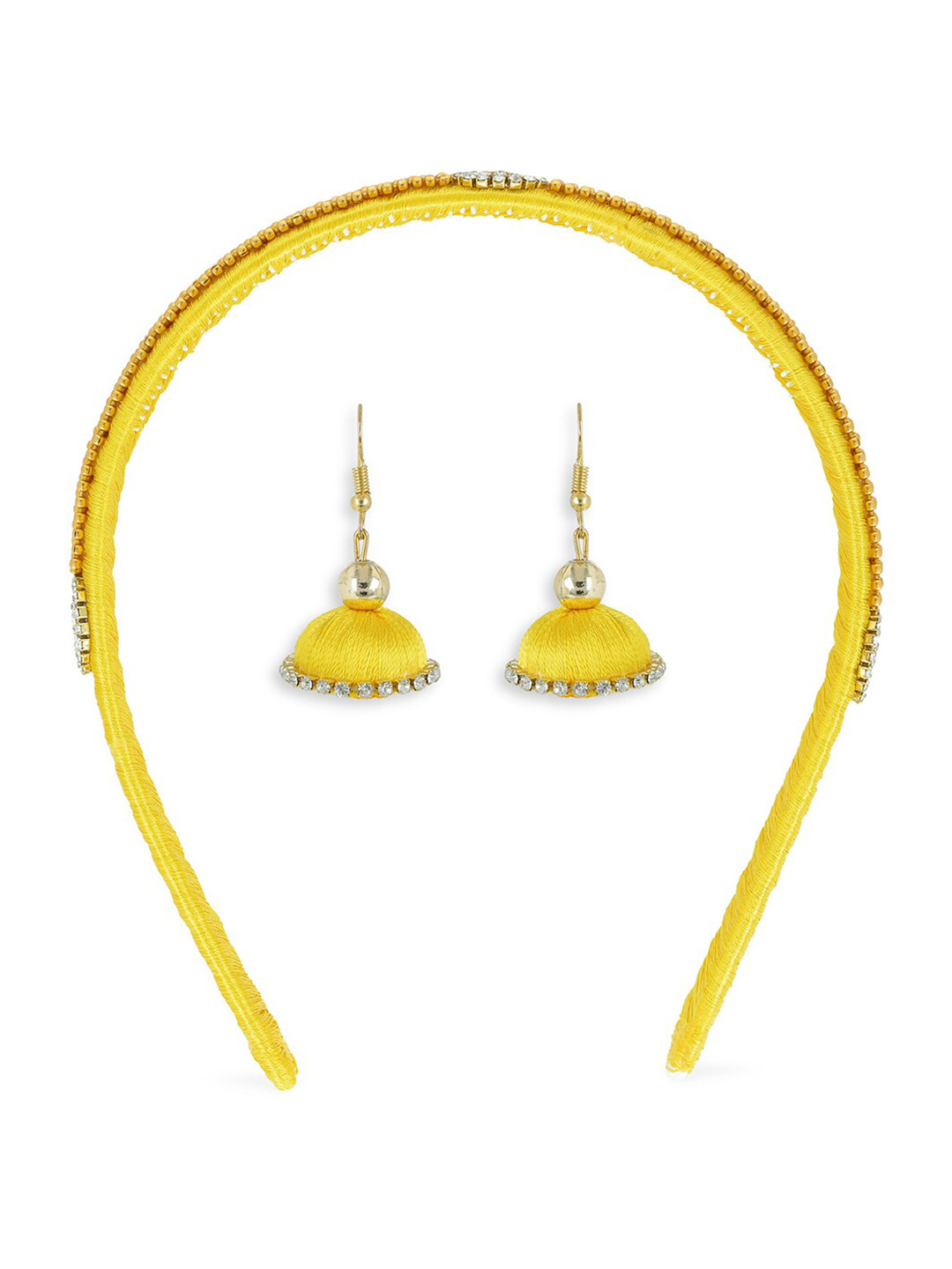 

AKSHARA Girls Yellow & Gold-Toned Hair Band with Earrings